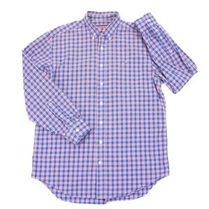 Vineyard Vines Whale Shirt Mens M Blue Plaid Check Cotton‎ LS Button Front Shirt
